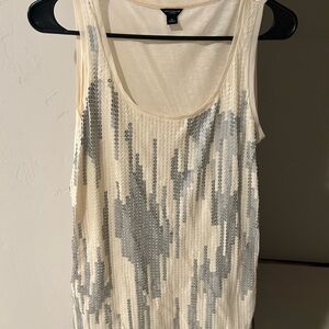 Express Cream and Silver Sequin Tank Top